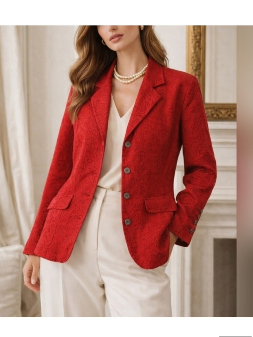 Chico's Women's Red Textured Blazer Jacket